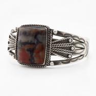 【UITA22】Vintage Navajo Silver Cuff w/PetrifiedWood c.1945～