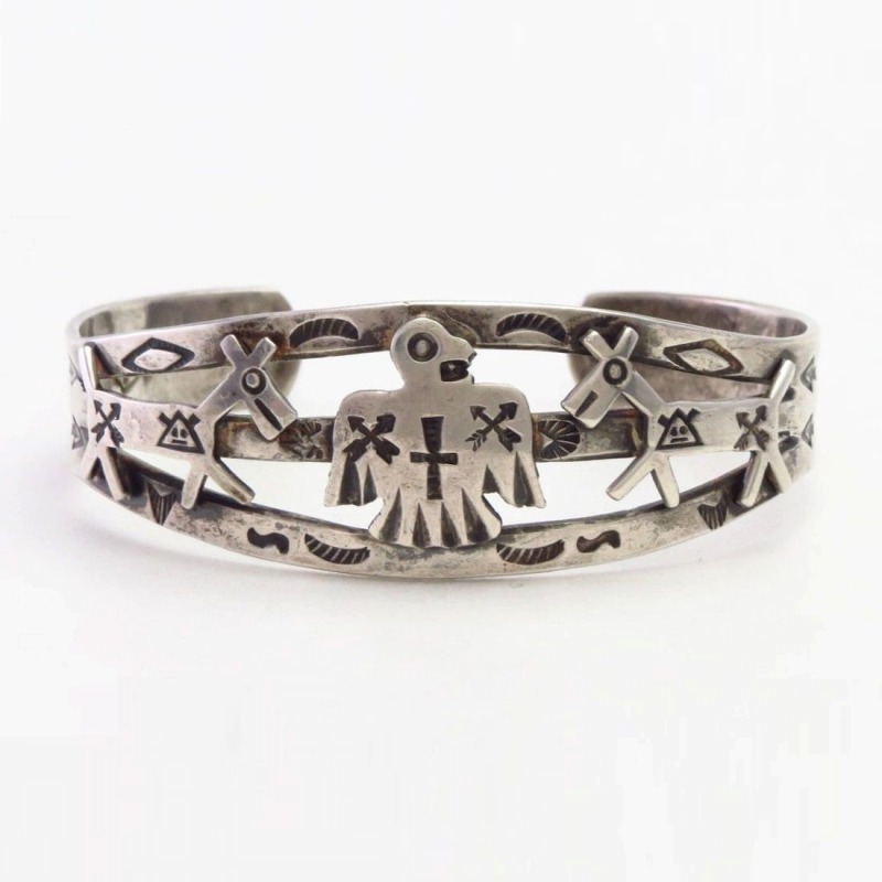【Arrow Novelty】Atq Thunderbird/Horse Coin Silver Cuff c.1930