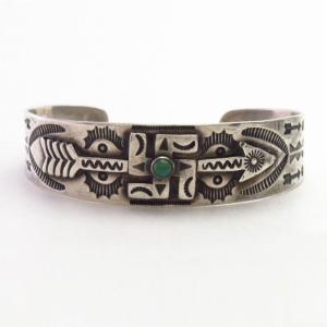 Atq 卍 Arrow  Applique & Stamped CoinSilver Cuff w/TQ  c.1930