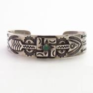 Atq 卍 Arrow  Applique & Stamped CoinSilver Cuff w/TQ  c.1930
