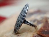 Atq 卍 Stamped T-bird Face Ingot Coin Slv Small Ring  c.1925～
