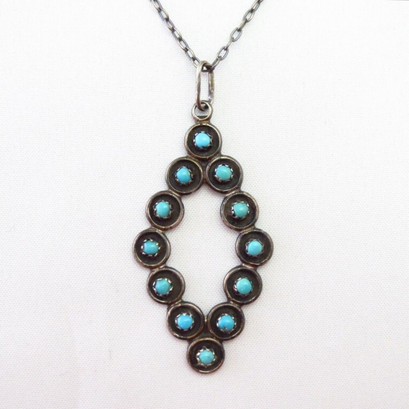 Vintage Zuni Needle Point Diamond Shape Fob Necklace c.1960～