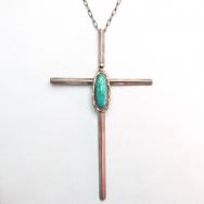 Vintage Narrow Cross Fob w/TQ Necklace  c.1970～