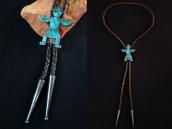 Vtg Zuni GemTurquoise Inlay Knifewing Shaped Bolo c.1950～