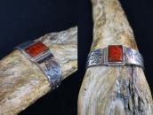 Atq Navajo T-bird Stamped Ingot Slv Cuff w/Red Jasper c.1940