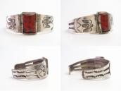 Atq Navajo T-bird Stamped Ingot Slv Cuff w/Red Jasper c.1940