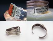 Atq Navajo T-bird Stamped Ingot Slv Cuff w/Red Jasper c.1940