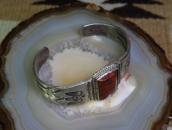 Atq Navajo T-bird Stamped Ingot Slv Cuff w/Red Jasper c.1940