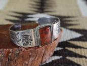 Atq Navajo T-bird Stamped Ingot Slv Cuff w/Red Jasper c.1940