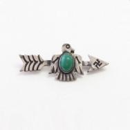 Atq 卍 Stamped Arrow & T-bird Silver Pin w/Turquoise  c.1930