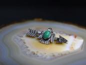 Atq 卍 Stamped Arrow & T-bird Silver Pin w/Turquoise  c.1930