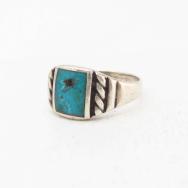 Vtg Navajo or Pueblo Sq. Turquoise Inlay Silver Ring c.1960～
