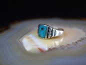 Vtg Navajo or Pueblo Sq. Turquoise Inlay Silver Ring c.1960～