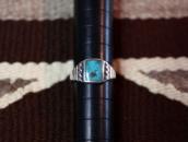 Vtg Navajo or Pueblo Sq. Turquoise Inlay Silver Ring c.1960～