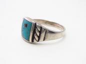 Vtg Navajo or Pueblo Sq. Turquoise Inlay Silver Ring c.1960～