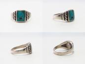 Vtg Navajo or Pueblo Sq. Turquoise Inlay Silver Ring c.1960～