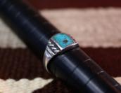 Vtg Navajo or Pueblo Sq. Turquoise Inlay Silver Ring c.1960～