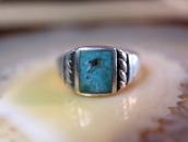 Vtg Navajo or Pueblo Sq. Turquoise Inlay Silver Ring c.1960～