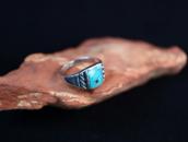 Vtg Navajo or Pueblo Sq. Turquoise Inlay Silver Ring c.1960～