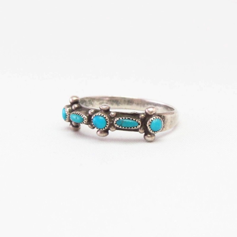 Vtg Zuni Needle Point Turquoise Narrow Silver Ring  c.1950～