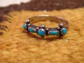 Vtg Zuni Needle Point Turquoise Narrow Silver Ring  c.1950～
