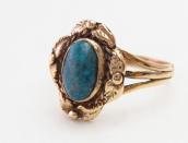 Old Navajo 14K Gold Ring w/Gem Lone Mt. Turquoise  c.1970～