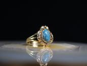 Old Navajo 14K Gold Ring w/Gem Lone Mt. Turquoise  c.1970～