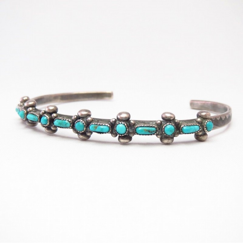 Vtg Zuni Needle Point Turquoise Narrow Cuff Bracelet c.1950～