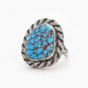 Vtg Navajo High Grade No.8 Turquoise Ring in Silver  c.1960