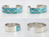 Vtg Zuni Morenci Turquoise Inlay Silver Cuff Bracelet c.1960