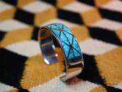 Vtg Zuni Morenci Turquoise Inlay Silver Cuff Bracelet c.1960