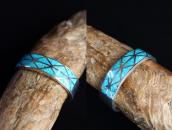 Vtg Zuni Morenci Turquoise Inlay Silver Cuff Bracelet c.1960