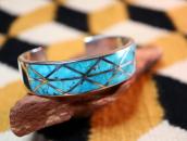 Vtg Zuni Morenci Turquoise Inlay Silver Cuff Bracelet c.1960