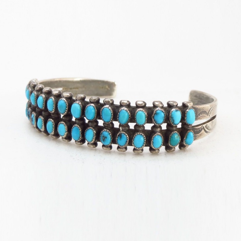 Vintage Zuni Petit Point Turquois Double Row Cuff  c.1945～