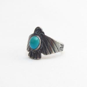 Antique 卍 Stamped Thunderbird Shape Silver Ring w/TQ c.1930