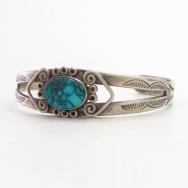 Vtg Navajo/Pueblo Stamped Slv Cuff w/Gem Turquoise  c.1940～