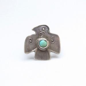 Antique Thunderbird Shape Silver Tourist Ring w/TQ c.1925～