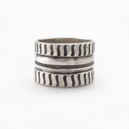 【Mark Chee】Navajo Chiseled & Stamped Silver Band Ring c.1945