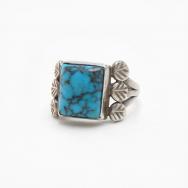 Vtg Navajo/Pueblo Sq. Gem Turquoise Ring in Silver c.1950～
