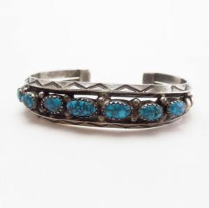 Vintage Navajo High Grade Godber Turquoise Row Cuff  c.1940～