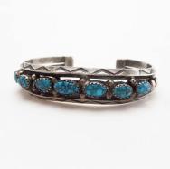 Vintage Navajo High Grade Godber Turquoise Row Cuff  c.1940～