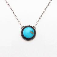 Vtg Navajo Round Cut TQ & Silver Fob Remade Necklace  c.1960