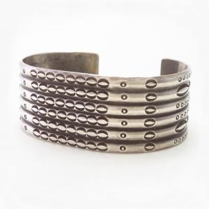 Antique Navajo Ribbed & Stamped Ingot Silver Cuff  c.1925～