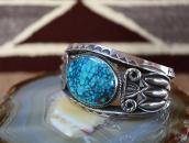 Atq Navajo Heavy Silver Wide Cuff w/Gem Turquoise  c.1930～