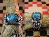 Atq Navajo Heavy Silver Wide Cuff w/Gem Turquoise  c.1930～