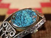Atq Navajo Heavy Silver Wide Cuff w/Gem Turquoise  c.1930～