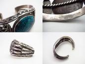 Atq Navajo Heavy Silver Wide Cuff w/Gem Turquoise  c.1930～