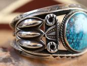 Atq Navajo Heavy Silver Wide Cuff w/Gem Turquoise  c.1930～