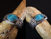 Atq Navajo Heavy Silver Wide Cuff w/Gem Turquoise  c.1930～