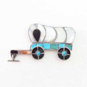 Vintage Zuni Multi-Stone Inlay Covered Wagon Pin  c.1940～